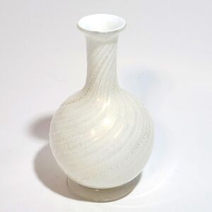 White Bud Vase With Gold Shimmering Flakes Swirled Vintage Handmade